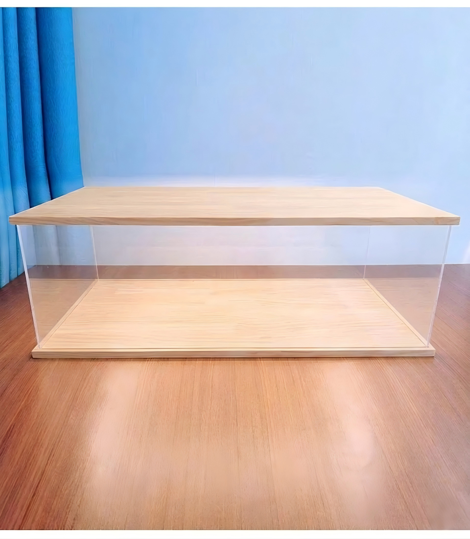 Premium 12mm Solid Wood LED Display Case with 3mm Thick Acrylic - Sliding Door Stackable Showcase with Top Rectangular Light - Luxury Protector for High-End Collectibles