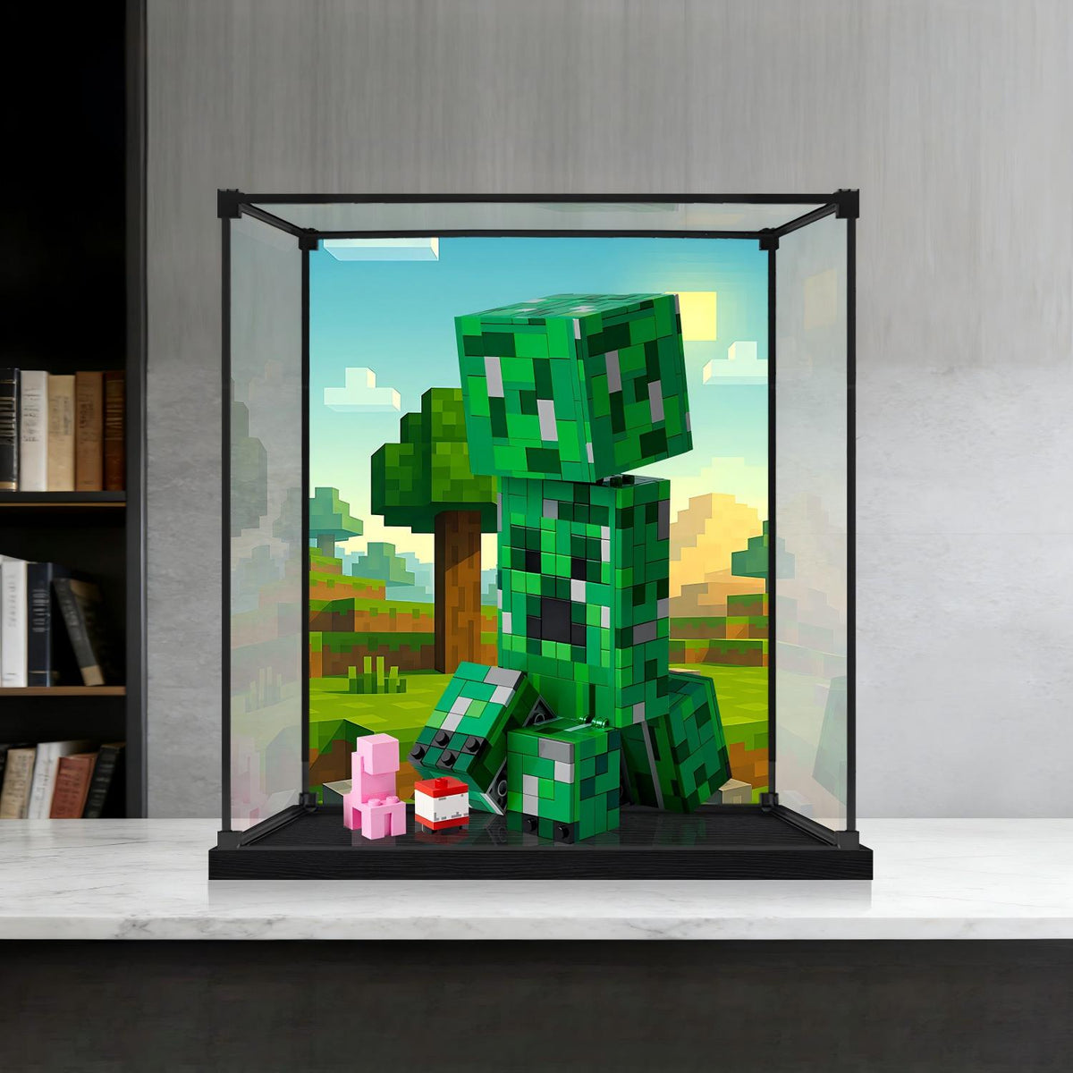 LEGO 21276 The Creeper Mirror Display Case with Alloy Frame, Ring Light and Themed Background