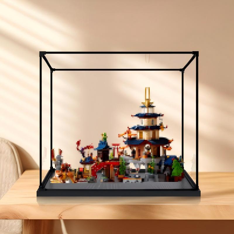 LEGO 71814 Tournament Temple City Mirror Acrylic Display Case with Ring Light & UV-Printed Background - Dustproof Showcase