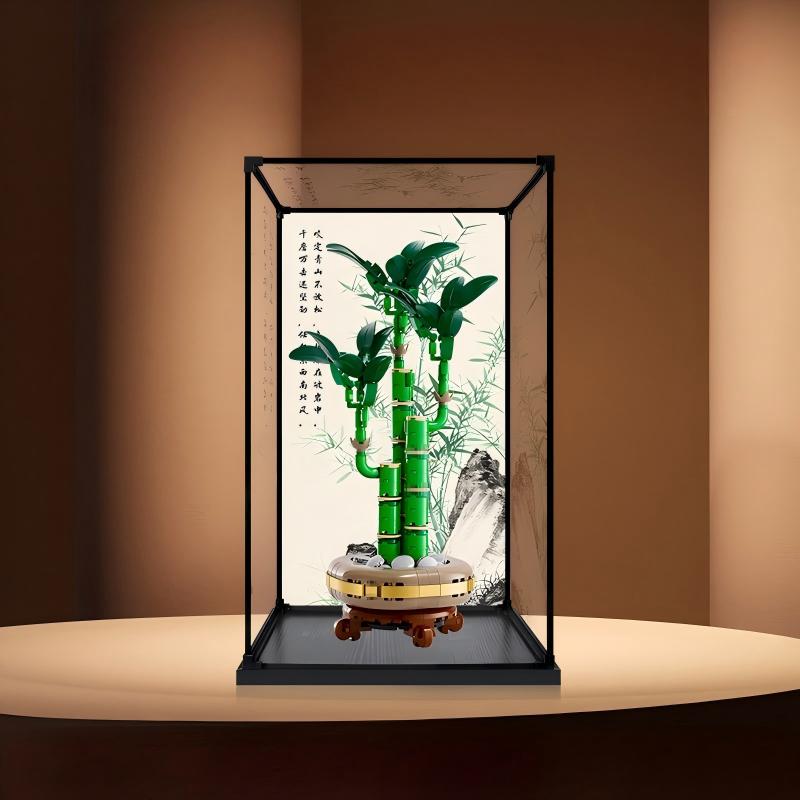 LEGO 10344 Lucky Bamboo spejl-akryl-displaykasse med ringlys og UV-trykt baggrund - støvtæt showcase