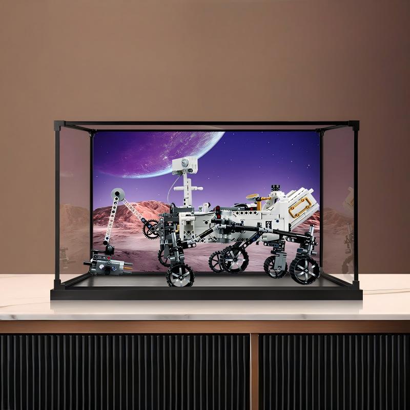 LEGO 42158 NASA Mars Rover Perseverance Mirror Akryl Udstillingsæske med Ringlys & UV-trykt Baggrund - Støvtæt Showcase