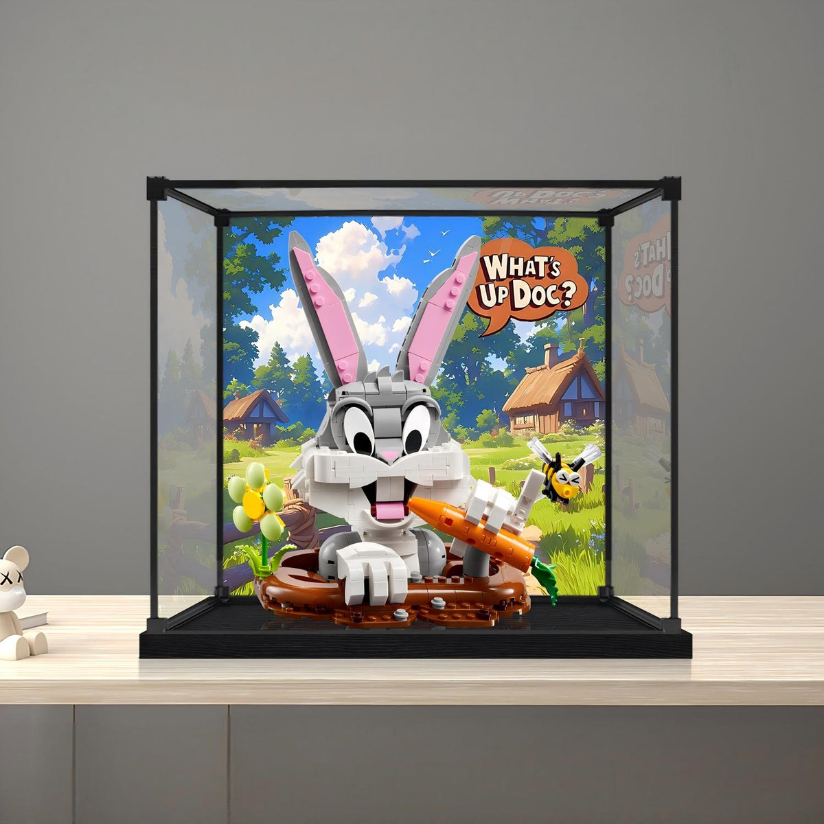 LEGO 40920 Bugs Bunny Mirror Acrylic Display Case with Ring Light & UV-Printed Background - Dustproof Showcase