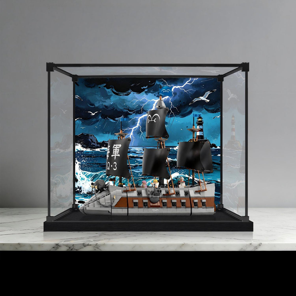 LEGO 75646 Acorazado Marino de Garp Vitrina de Exhibición de Acrílico Espejo con Anillo de Luz y Fondo Impreso en UV - Vitrina a Prueba de Polvo