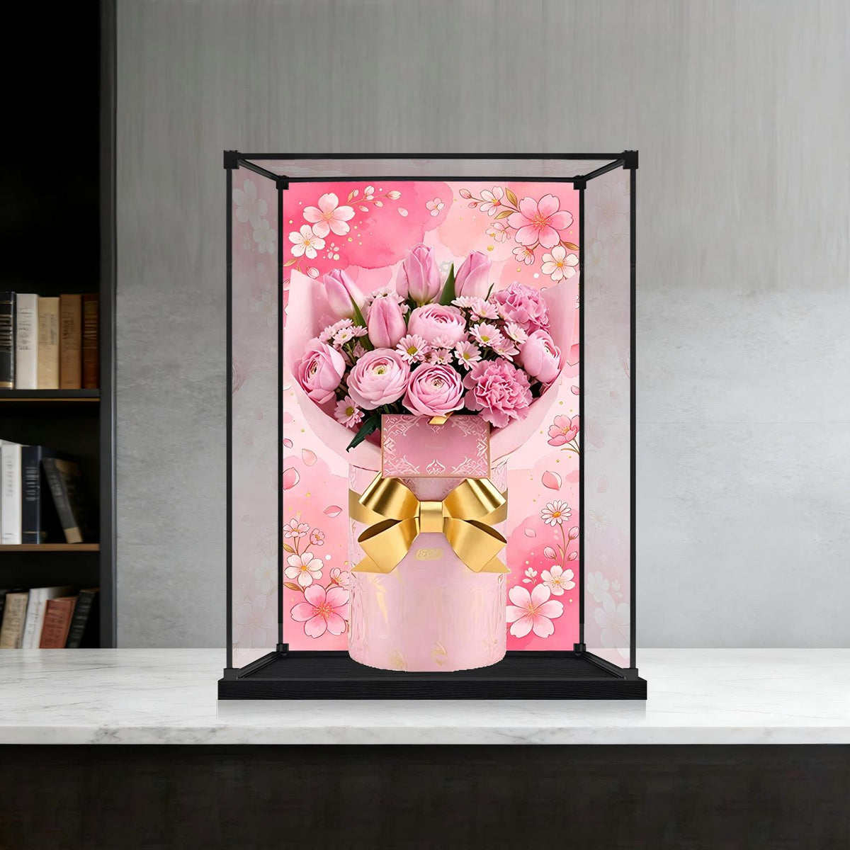 LEGO 10374 Bouquet of Pink Roses Mirror Display Case with Alloy Frame, Ring Light and Themed Background