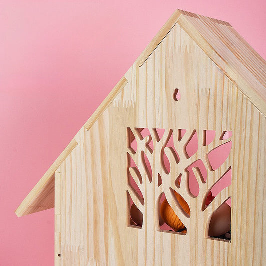 Solid wood dollhouse-style display case—a customizable setting for showcasing collectibles; features a dust-proof design and is wall-mountable.
