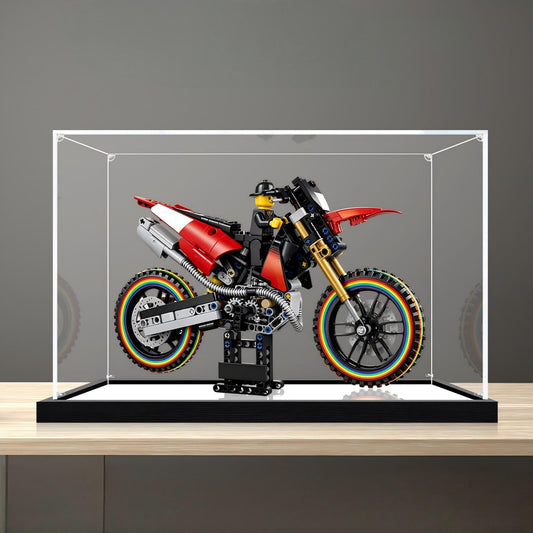 LEGO Display Case for the 42238 Ducati Desmo450 MX: $56.50 to $101.70, and Why the 35×15×25cm Long-Shallow Footprint Is the Only Honest Way to Stage a Two-Wheel Build