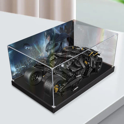 Acrylic Display Case for LEGO 76240 Batmobile Tumbler, with Themed UV Printing Background & Dustproof Box