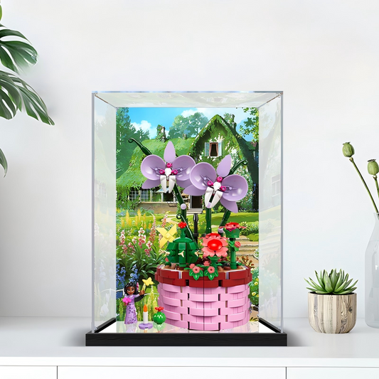 Acrylic Display Case for LEGO 43237 Isabela's Flower Pot, with Themed Printed Background & Dustproof Box