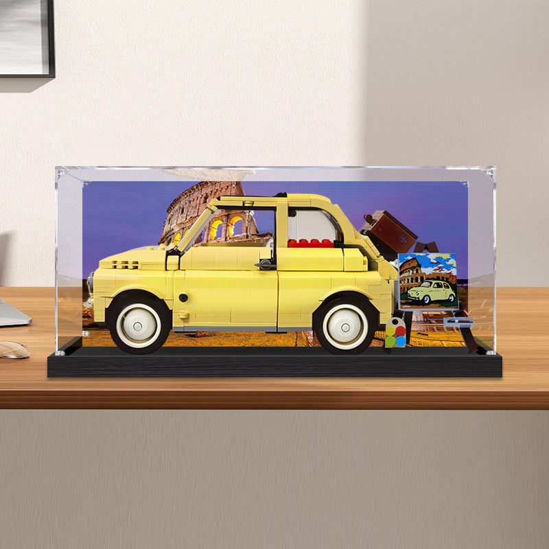 Acrylic Display Case for LEGO 10271 Fiat 500, with Themed UV Printing Background & Dustproof Box