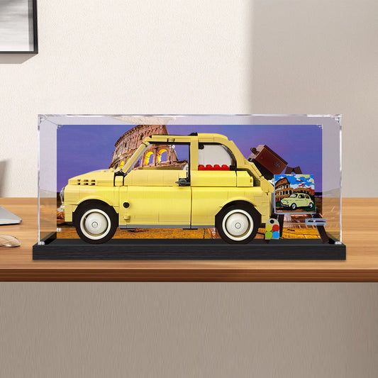 Acrylic Display Case for LEGO 10271 Fiat 500, with Themed UV Printing Background & Dustproof Box