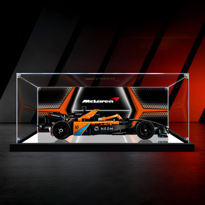Acrylic Display Case for LEGO 42169 NEOM McLaren Extreme E Race Car, with Themed Printed Background & Dustproof Box