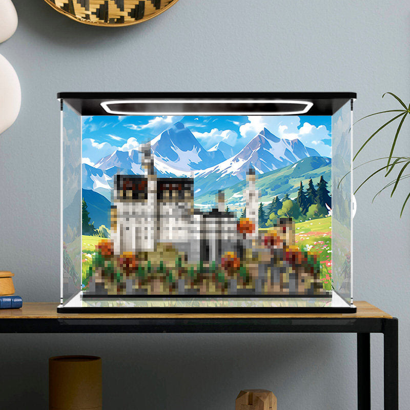LEGO 21063 Mirror Acrylic Display Case with Ring Light & UV-Printed Background - Dustproof Showcase