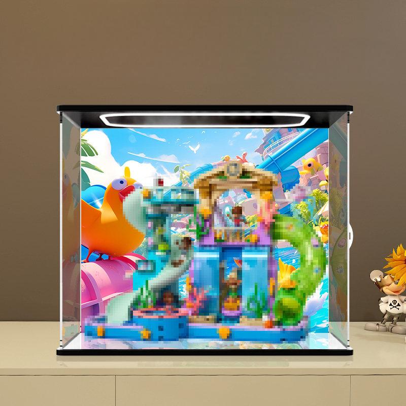 LEGO 42630 Mirror Acrylic Display Case with Ring Light & UV-Printed Background - Dustproof Showcase
