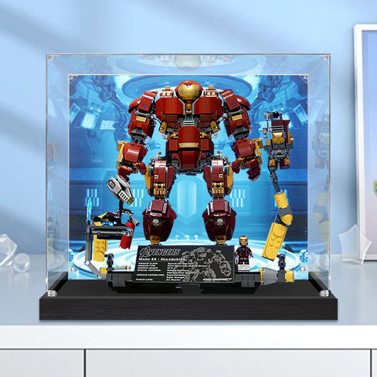 Acrylic Display Case for LEGO 76105 The Hulkbuster: Ultron Edition, with Themed Printed Background & Dustproof Box
