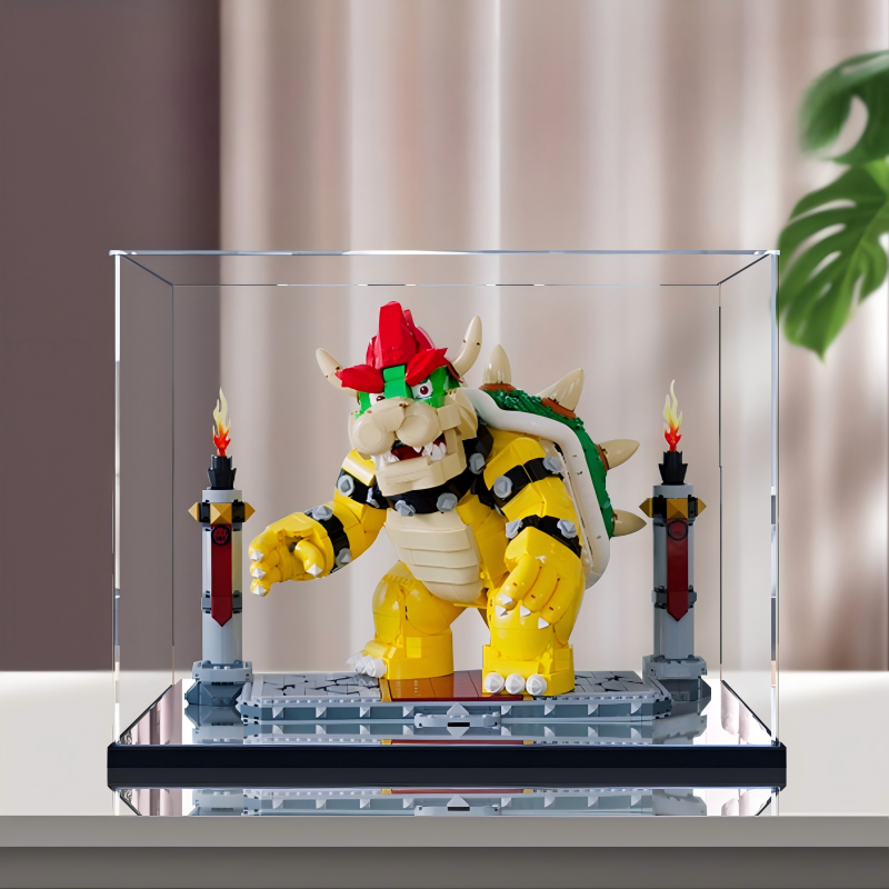 Acrylic Display Case for LEGO 71411 The Mighty Bowser, with Themed Printed Background & Dustproof Box
