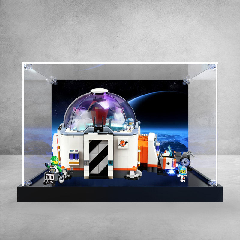 Acrylic Display Case for LEGO 60439 Space Science Lab, with Themed Printed Background & Dustproof Box