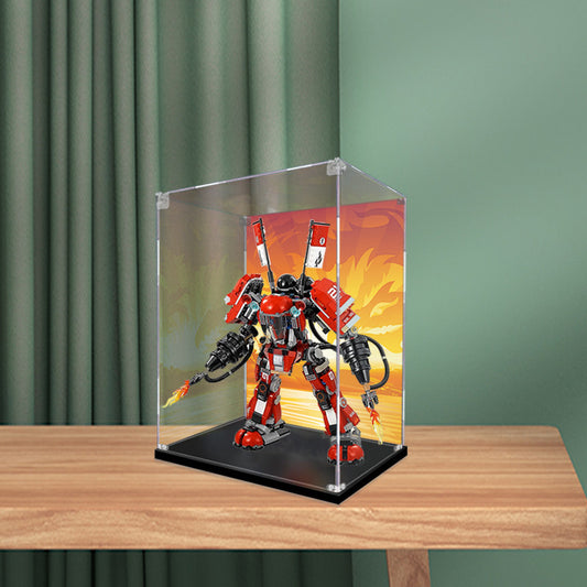 Acrylic Display Case for LEGO 70615 Fire Mech, with Themed Printed Background & Dustproof Box