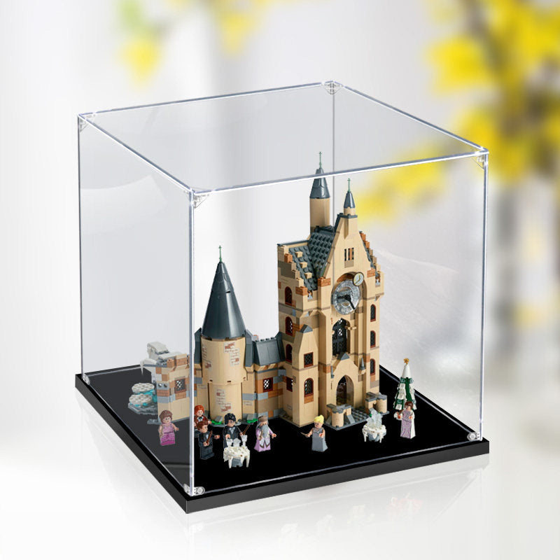 Acrylic Display Case for LEGO 75948 Hogwarts Clock Tower, with Themed Printed Background & Dustproof Box