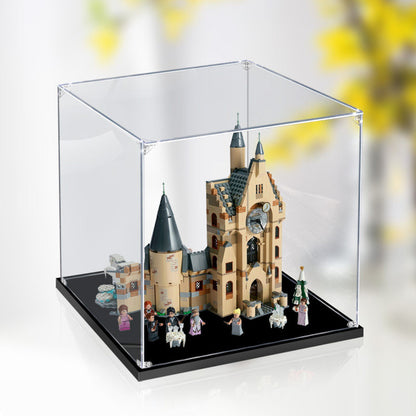 Acrylic Display Case for LEGO 75948 Hogwarts Clock Tower, with Themed Printed Background & Dustproof Box