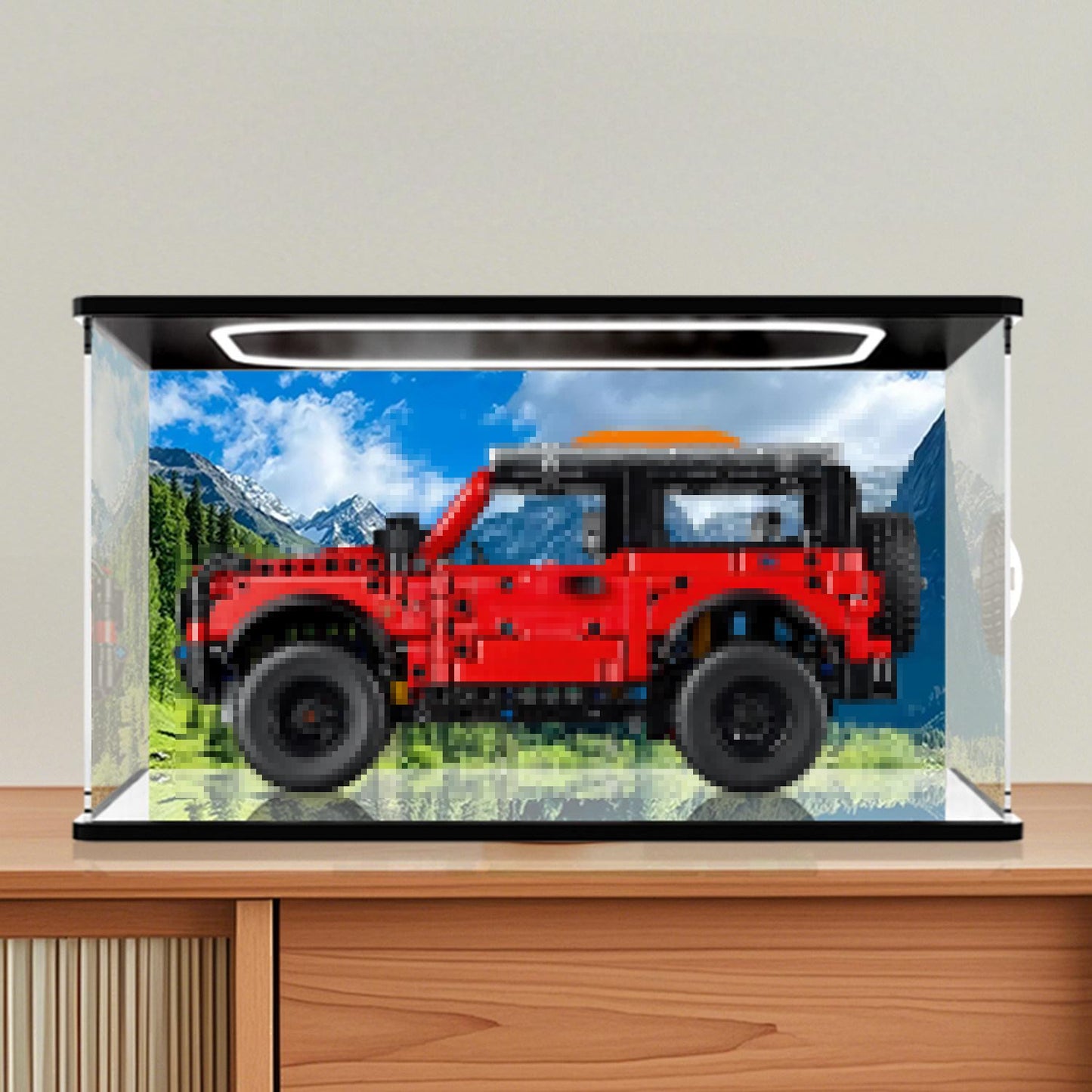 LEGO 42213 Mirror Acrylic Display Case with Ring Light & UV-Printed Background - Dustproof Showcase