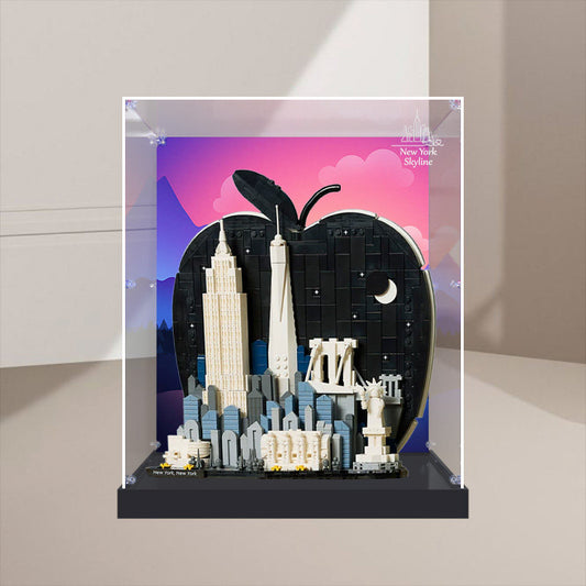 Acrylic Display Case for LEGO 21066 Architecture, with Themed Printed Background & Dustproof Box