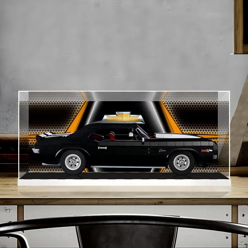 Acrylic Display Case for LEGO 10304 Chevrolet Camaro Z28, with Themed UV Printing Background & Dustproof Box - Scoparius case