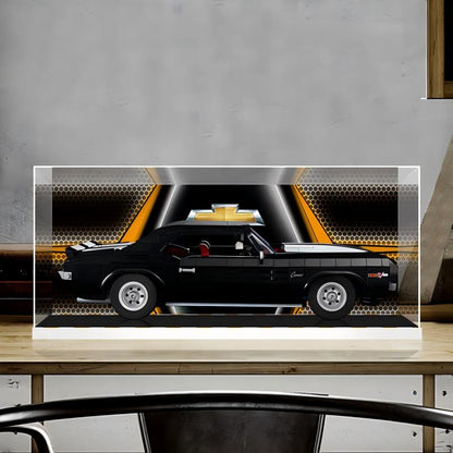 Acrylic Display Case for LEGO 10304 Chevrolet Camaro Z28, with Themed UV Printing Background & Dustproof Box - Scoparius case
