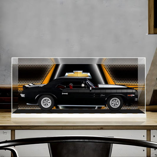 Acrylic Display Case for LEGO 10304 Chevrolet Camaro Z28, with Themed UV Printing Background & Dustproof Box - Scoparius case