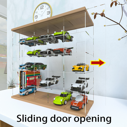Wall-Mounted Acrylic Display Case for LEGO Speed Champions - Real Wood Base & Top, Sliding Door Dustproof Cabinet for Diecast Model Cars