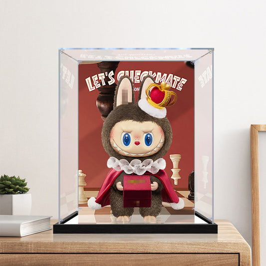 Suitable for Pop Mart Labubu Checkmate Series Display Case – Showcase with UV-Printed Background & Mirror Base