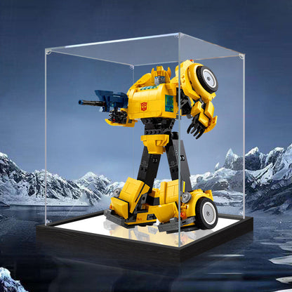 LEGO 10338 Bumblebee Mirror Acrylic Display Case with Ring Light & UV-Printed Background - Dustproof Showcase