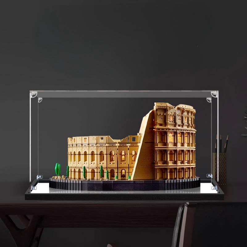 LEGO 10276 Kolosseum Spiegel Vitrine mit Ringlicht & UV-bedrucktem Hintergrund - Staubgeschützte Ausstellung