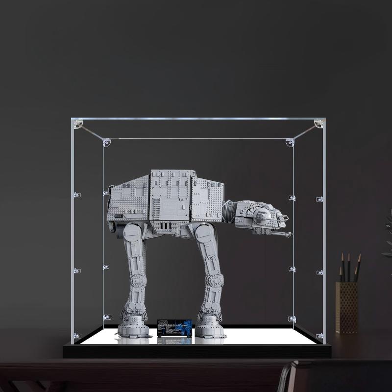 LEGO 75313 AT-AT Vetrina Acrilica con Specchio, Luce ad Anello e Sfondo Stampato UV - Espositore Antipolvere