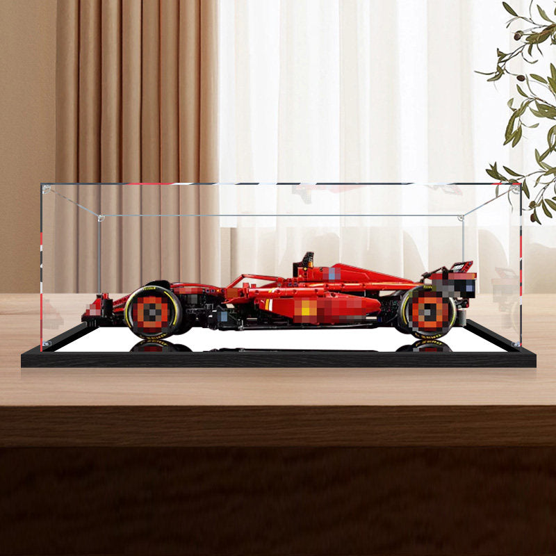 LEGO 42207 Ferrari SF-24 Carro de F1 Vitrine de Exibição em Acrílico com Espelho, Luz Anelar e Fundo Impresso em UV - Vitrine à Prova de Poeira