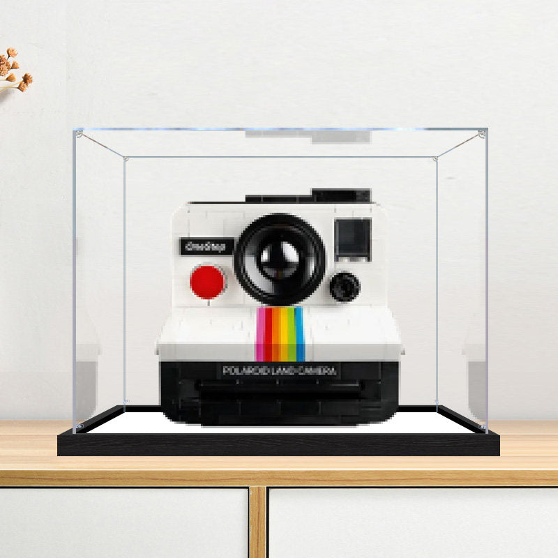Acrylic Display Case for LEGO 21345 Polaroid OneStep SX-70 Camera, with Themed Printed Background & Dustproof Box