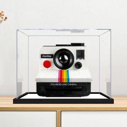 Acrylic Display Case for LEGO 21345 Polaroid OneStep SX-70 Camera, with Themed Printed Background & Dustproof Box