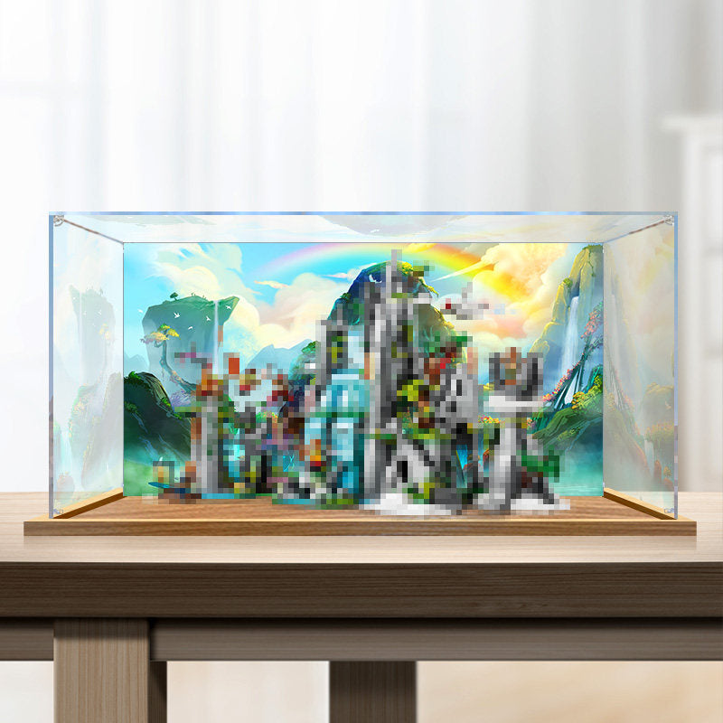 LEGO 80024 A Lendária Montanha da Fruta da Flor Caixa de Exibição de Acrílico com Espelho com Luz de Anel e Fundo Impresso em UV - Vitrine à Prova de Poeira