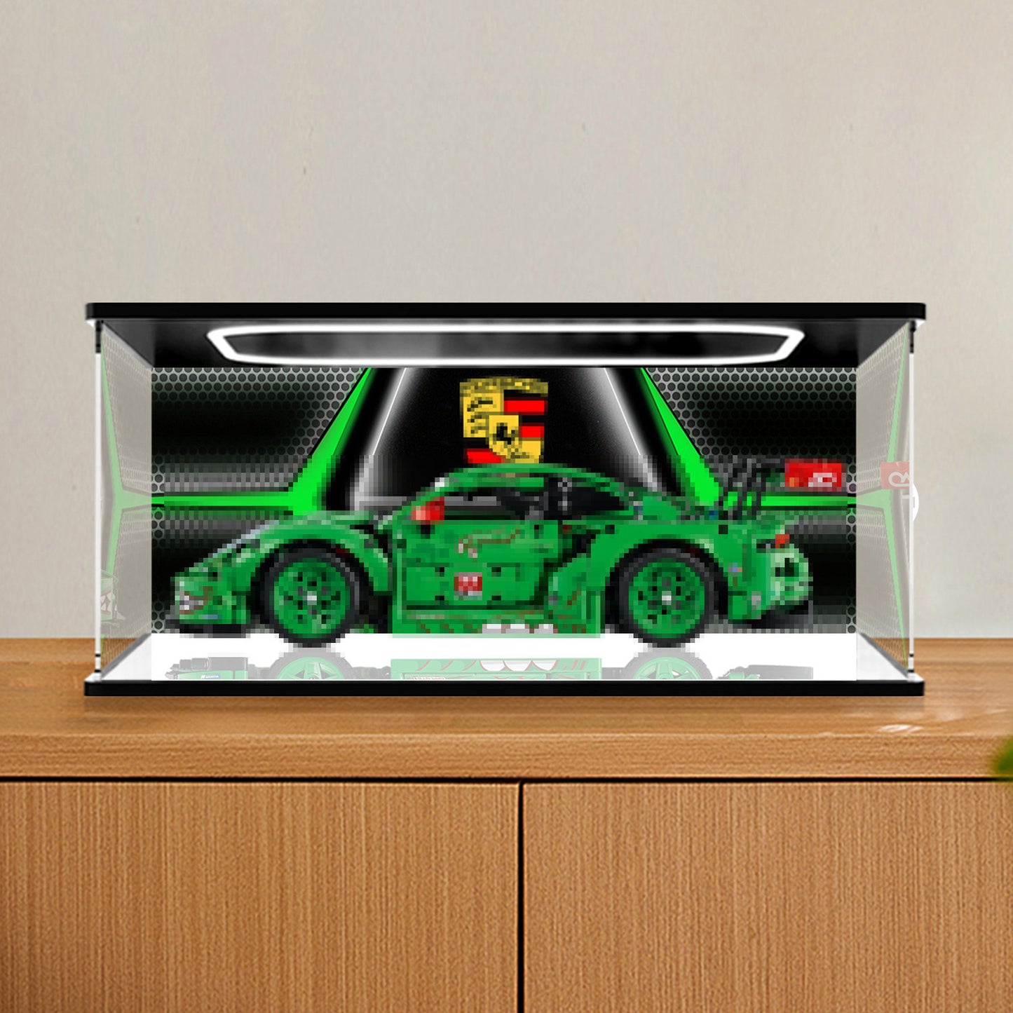 LEGO 42224 Mirror Acrylic Display Case with Ring Light & UV-Printed Background - Dustproof Showcase