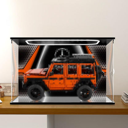 LEGO 42177 Mercedes-Benz G 500 PROFESSIONAL Line Vitrine aus Acryl mit Ringlicht & UV-bedrucktem Hintergrund – Staubdichte Ausstellungsbox