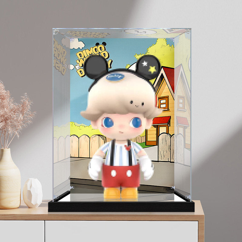 Suitable for Pop Mart DIMOO Mickey Mouse & Friends  Display Case – 2 Showcase with UV-Printed Background & Mirror Base