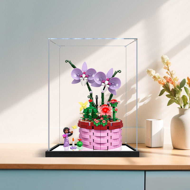 LEGO 43237 イザベラの植木鉢 ミラー アクリル ディスプレイケース リングライト＆UVプリント背景付き - 防塵ショーケース