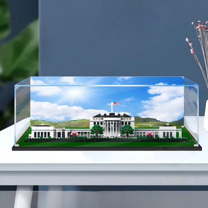 Acrylic Display Case for LEGO 21054 The White House, with Themed Printed Background & Dustproof Box