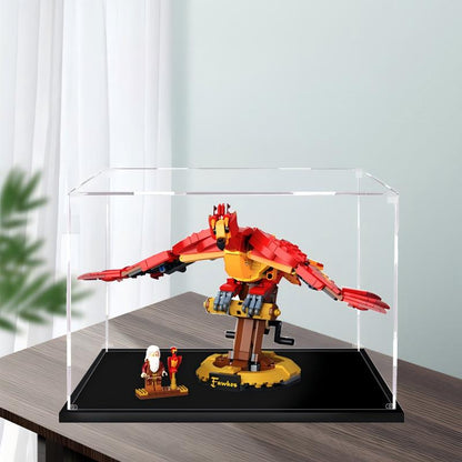 Acrylic Display Case for LEGO 76394 Fawkes, Dumbledore's Phoenix, with Themed Printed Background & Dustproof Box