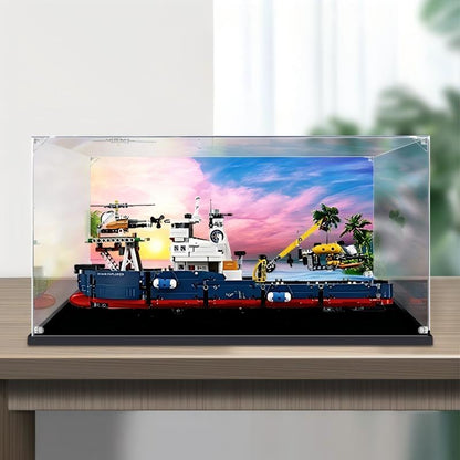 Professional Acrylic Display Case for LEGO 42064 Ocean Explorer, with Themed UV Printing Background & Dustproof Box