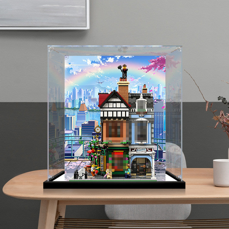 Acrylic Display Case for LEGO 10350 Tudor Corner, with Themed Printed Background & Dustproof Box