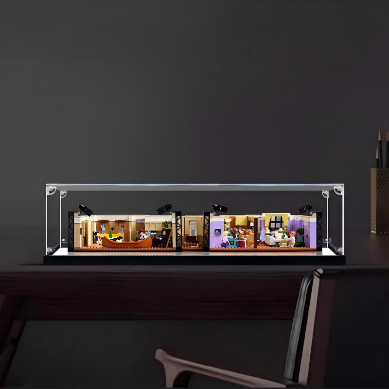LEGO 10292 The Friends Apartments Vitrine aus Acryl mit Ringlicht & UV-bedrucktem Hintergrund - Staubdichte Präsentationsbox