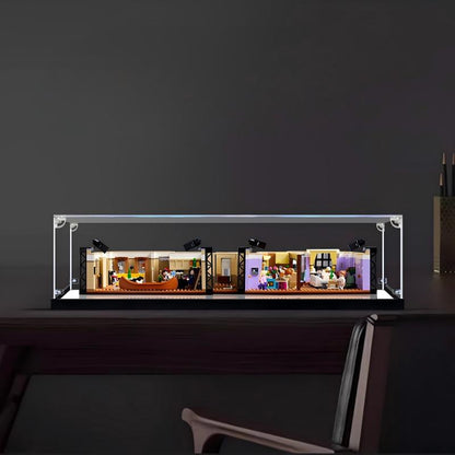 LEGO 10292 The Friends Apartments Vitrine aus Acryl mit Ringlicht & UV-bedrucktem Hintergrund - Staubdichte Präsentationsbox