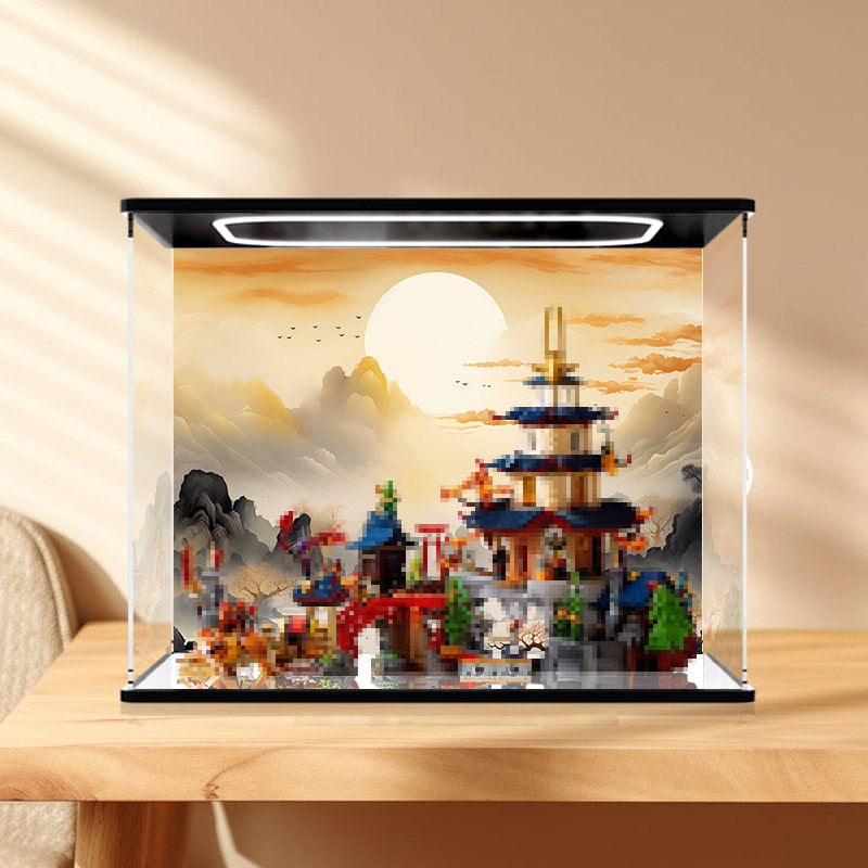 LEGO 71814 Mirror Acrylic Display Case with Ring Light & UV-Printed Background - Dustproof Showcase
