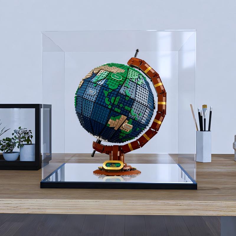 Acrylic Display Case for LEGO 21332 The Globe, with Themed Printed Background & Dustproof Box