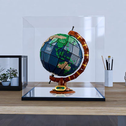 Acrylic Display Case for LEGO 21332 The Globe, with Themed Printed Background & Dustproof Box